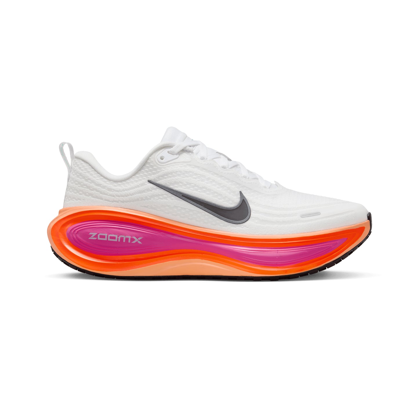 Women's Nike Vomero Plus running shoe in white and bright crimson colors