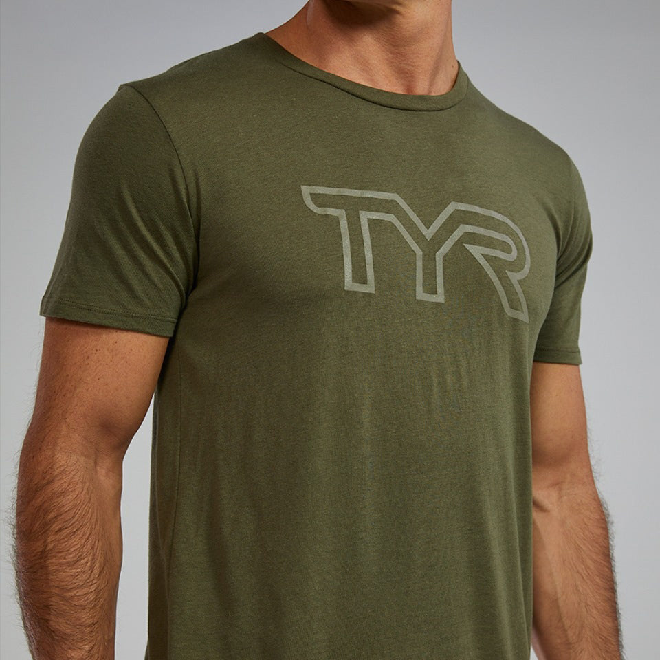 Men's TYR Tri-Blend Tech Tee in olive green color