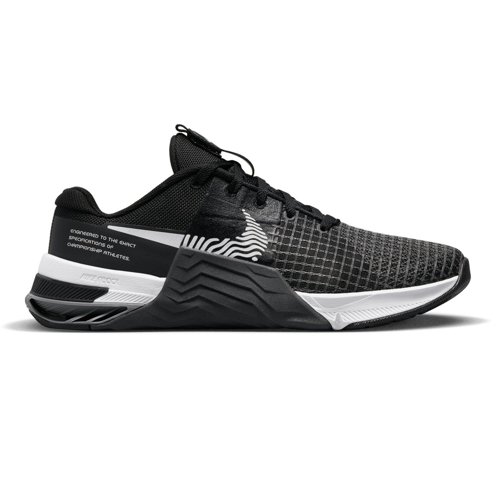 Nike Metcon 8 women's training shoe in black and white colors