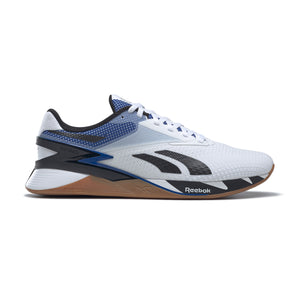 
            
                Load image into Gallery viewer, Reebok Nano X3 Rec Center training shoe in white blue green with a gum sole
            
        